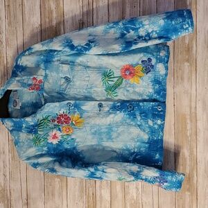 DG2 Diane Gilman Tie-dye Embellished Jean Jacket sz L